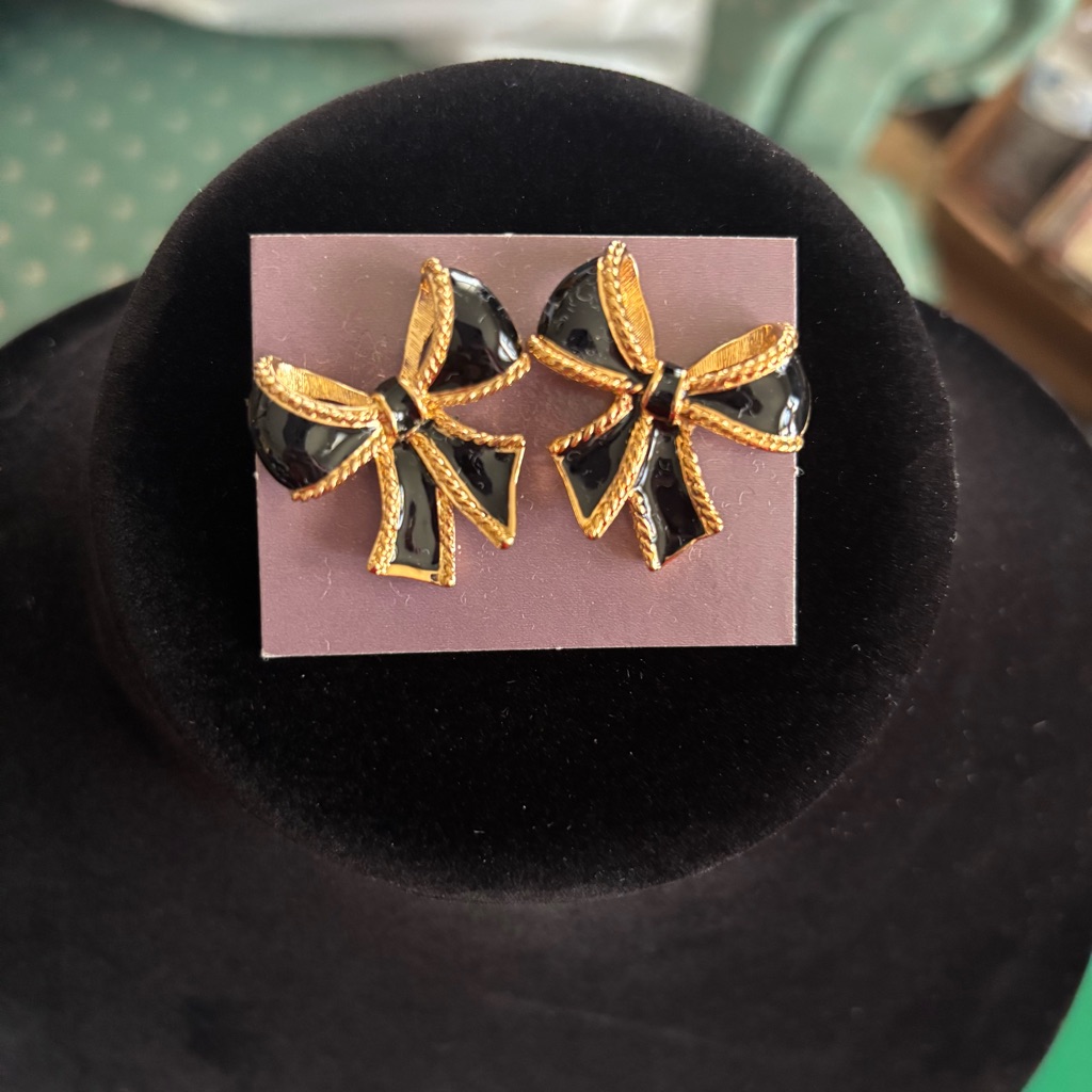 Kenneth Jay Lane For Avon Black And Gold-Tone Bow Earrings